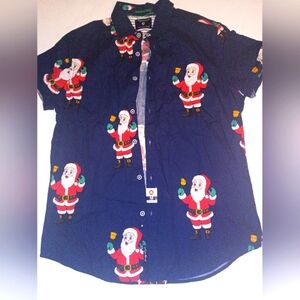 Denim & Flower Ricky Singh Holiday Button Santa Short Sleeve Shirt